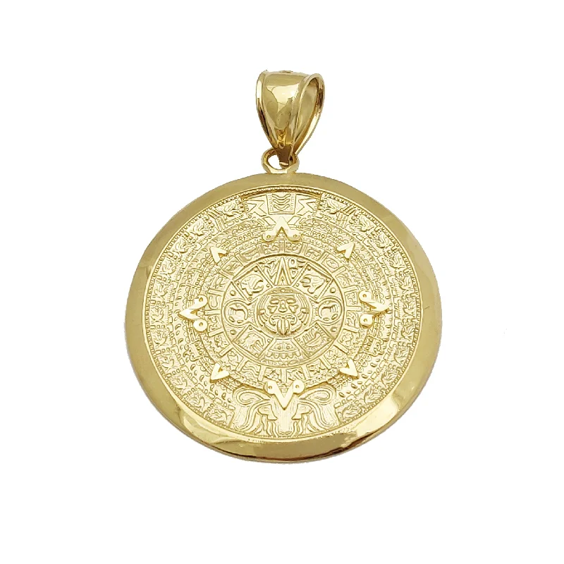 Tree - of - life pendants representing growth and strength​ Aztec Sun Calendar Pendant w/ Smooth Border (14K)