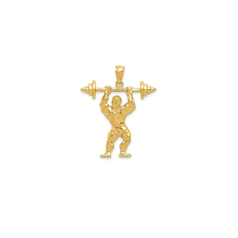 Gemstone - Encrusted Pendants with a Sparkling CenterpieceBodybuilder with Weights Pendant (14K) Gemstone - Encrusted Pendants with a Sparkling CenterpieceBodybuilder with Weights Pendant (14K)