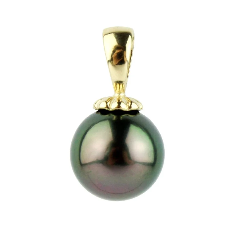 Crystal - Embellished Pendant Necklaces for a Glamorous LookGreen Aubergine Peacock 10mm Tahitian Pearl Pendant
