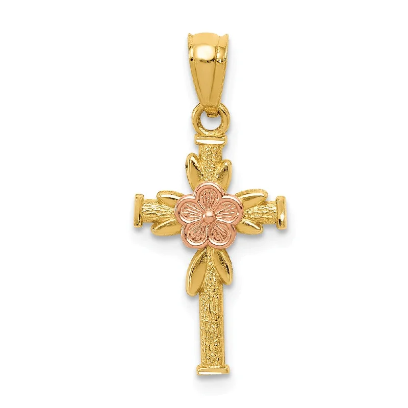 Animal - Shaped Pendants in Sterling SilverChildren's 14k Yellow & Rose Gold Flower Cross Pendant, 10 x 23mm Animal - Shaped Pendants in Sterling SilverChildren's 14k Yellow & Rose Gold Flower Cross Pendant, 10 x 23mm