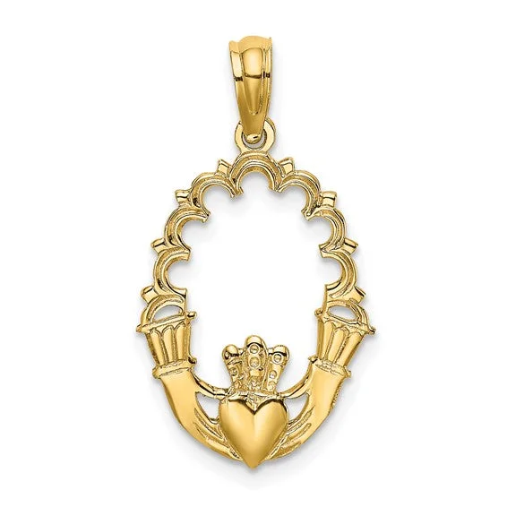 Gemstone - Encrusted Pendants with a Sparkling CenterpieceCladdagh Oval Lace Trim Pendant (14K) Gemstone - Encrusted Pendants with a Sparkling CenterpieceCladdagh Oval Lace Trim Pendant (14K)