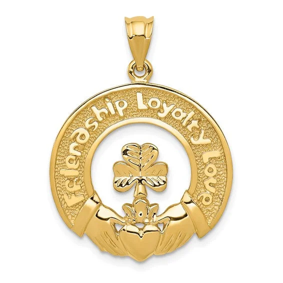 Charm Pendants with Multiple Small Decorative ElementsCladdagh w/ Four-Leaf Clover Pendant (14K) Charm Pendants with Multiple Small Decorative ElementsCladdagh w/ Four-Leaf Clover Pendant (14K)
