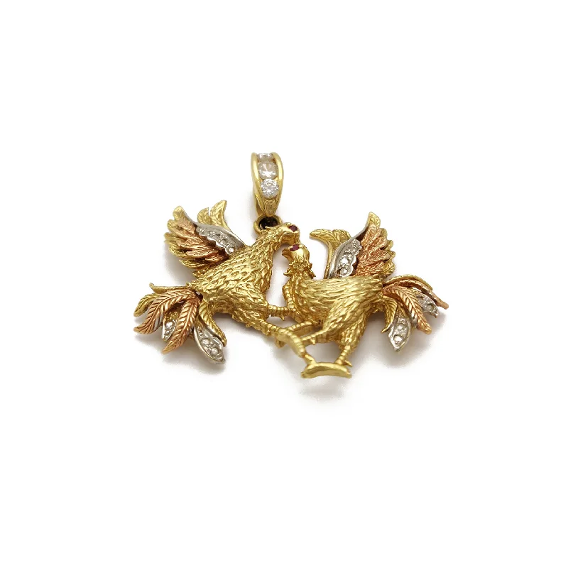 Sapphire - adorned pendants in various shades of blue​ Fighting Roosters Pendant (14K)