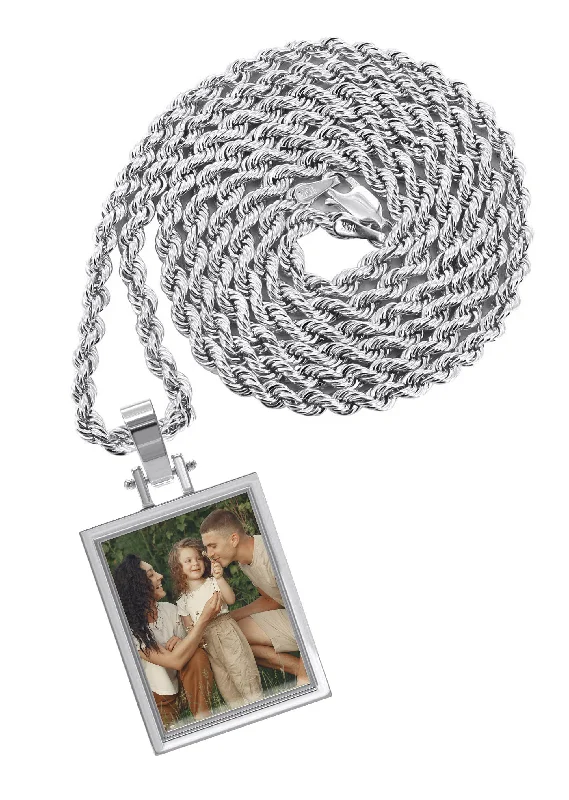 Gemstone - Encrusted Pendants with a Sparkling Centerpiece10K/14K White Gold Small Rectangle Picture Pendant Necklace Gemstone - Encrusted Pendants with a Sparkling Centerpiece10K/14K White Gold Small Rectangle Picture Pendant Necklace