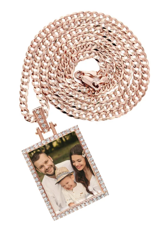 Initial Letter Pendants for a Personalized TouchDiamond 10K/14K Rose Gold Rectangle Picture Pendant Necklace | Appx. 0.60 Carat Initial Letter Pendants for a Personalized TouchDiamond 10K/14K Rose Gold Rectangle Picture Pendant Necklace | Appx. 0.60 Carat