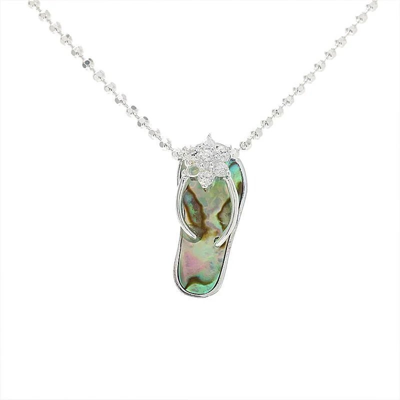 Initial Letter Pendants for a Personalized TouchSterling Silver CZ Plumeria Abalone Shell Slipper Small Pendant (Chain Sold Separately) Initial Letter Pendants for a Personalized TouchSterling Silver CZ Plumeria Abalone Shell Slipper Small Pendant (Chain Sold Separately)