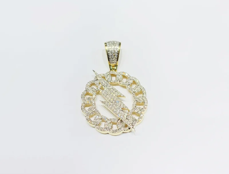 Ruby - studded pendants for a bold and vibrant statement​ Diamond Cuban Frame Lightning Pendant (14K)