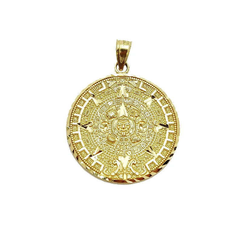Pendant with a glow - in - the - dark element for nighttime visibility​ Diamond Cut Aztec Calendar Pendant (14K)