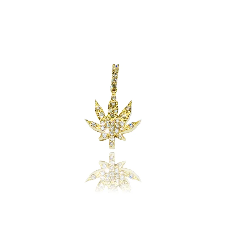 Pendant with a double - sided design for two looks in one​ Diamond Marijuana leaf Pendant (14K).