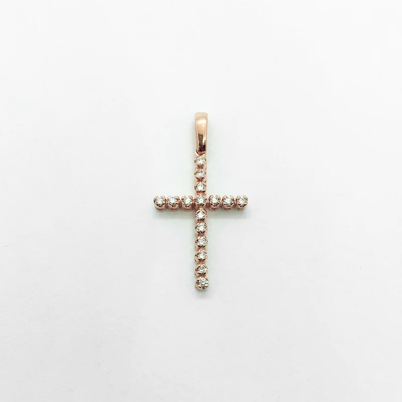 Leather - corded pendants with wooden beads for a bohemian style​ Diamond Rose Cross Pendant (14K)