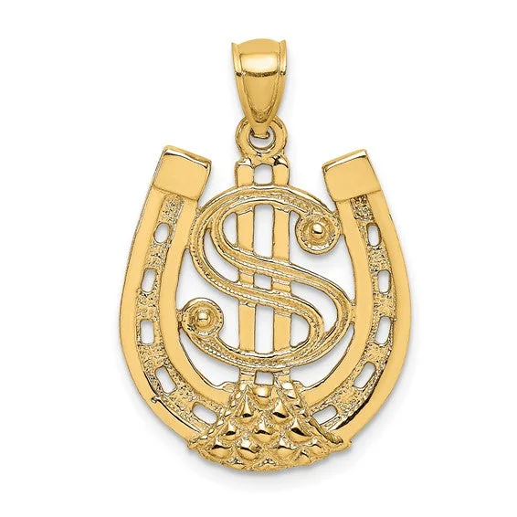 Charm Pendants with Multiple Small Decorative ElementsDollar Sign Horseshoe Frame Pendant (14K) Charm Pendants with Multiple Small Decorative ElementsDollar Sign Horseshoe Frame Pendant (14K)