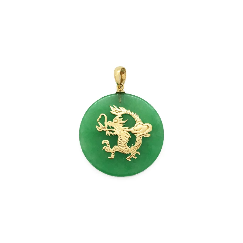 Pendant with a magnetic closure for easy attachment and removal​ Dragon Chinese Sign Jade Medallion Pendant (14K)