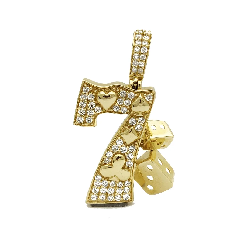 Cross - shaped pendants for religious significance​ Gambling Seven 7 CZ Pendant (14K)