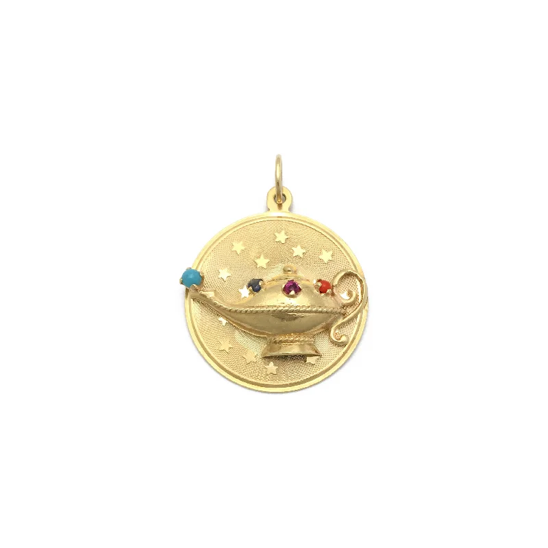 Key - shaped pendants, often symbolizing unlocking opportunities​ Genie Oil Lamp Gemstones Medallion Pendant (14K)