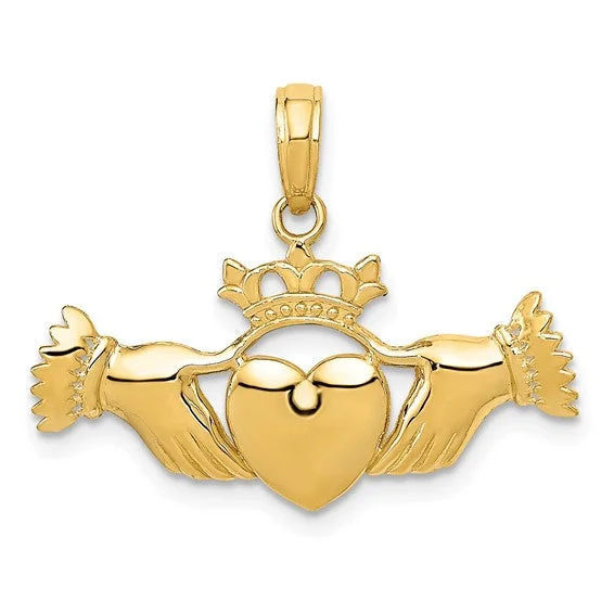 Gemstone - Encrusted Pendants with a Sparkling CenterpieceGlossy Claddagh Pendant (14K) Gemstone - Encrusted Pendants with a Sparkling CenterpieceGlossy Claddagh Pendant (14K)