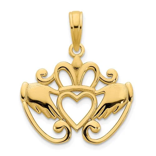 Religious Pendants with Cross or Star of David DesignsGlossy Outlined Claddagh Pendant (14K) Religious Pendants with Cross or Star of David DesignsGlossy Outlined Claddagh Pendant (14K)