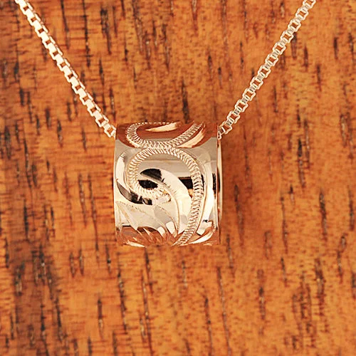 Charm Pendants with Multiple Small Decorative Elements14K Pink Gold Hawaiian Scroll Barrel Pendant (L) (Chain Sold Separately)
