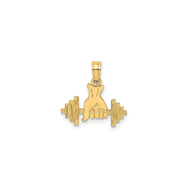 Charm Pendants with Multiple Small Decorative ElementsHolding Barbell Pendant (14K) Charm Pendants with Multiple Small Decorative ElementsHolding Barbell Pendant (14K)