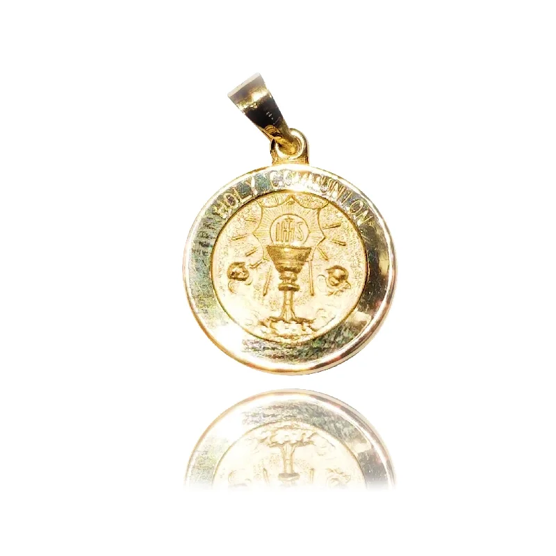Leather - corded pendants with wooden beads for a bohemian style​ "Holy Communion" Yellow Gold Pendant (14K)