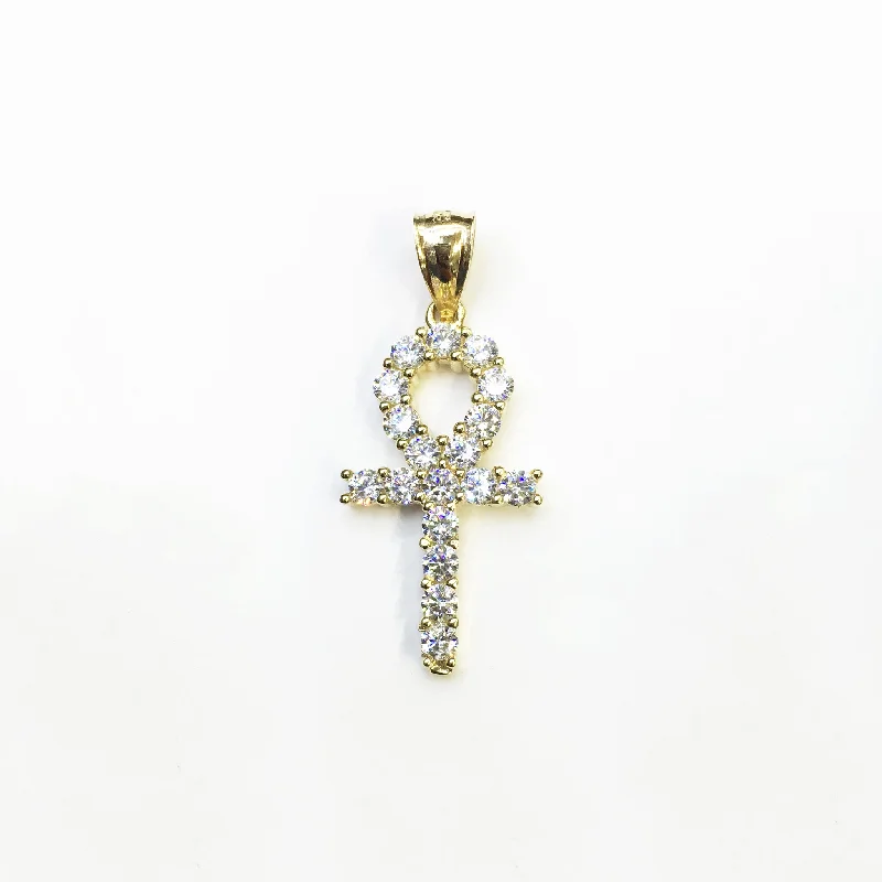 Pendant with an adjustable chain length for versatility​ Iced Out Ankh CZ Pendant (14K)