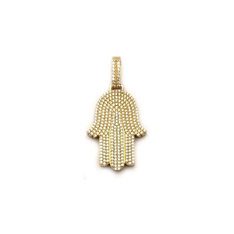 Emerald - set pendants with a rich, green hue​ Iced-Out Hamsa CZ Pendant (14K)