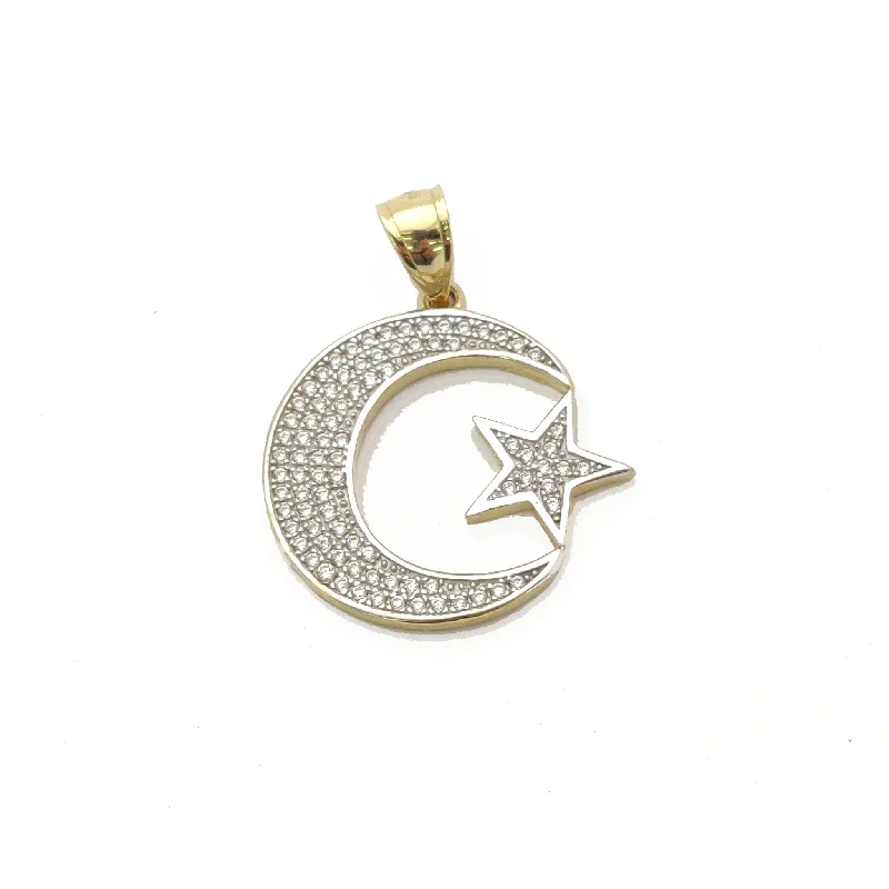 Sapphire - adorned pendants in various shades of blue​ Iced-Out Moon Star CZ Pendant (14K).