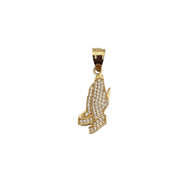 Pendant with a glow - in - the - dark element for nighttime visibility​ Iced-Out Praying Hand Pendant (14K)