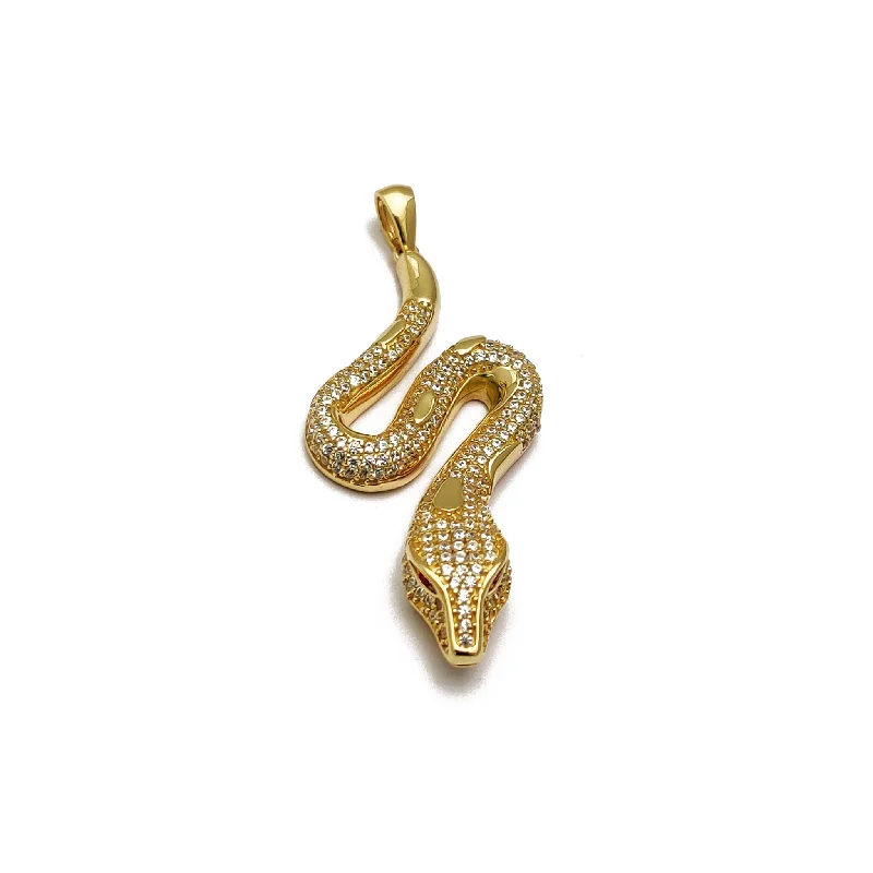 Pendant with a magnetic closure for easy attachment and removal Iced-Out Copperhead Snake Pendant (14K) Pendant with a magnetic closure for easy attachment and removal Iced-Out Copperhead Snake Pendant (14K)