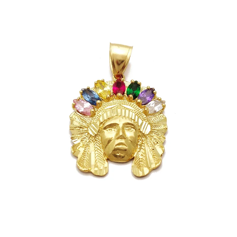 Pendant with a zodiac symbol for personalized astrology - themed jewelry​ Indian Chief Head CZ Pendant (14K)