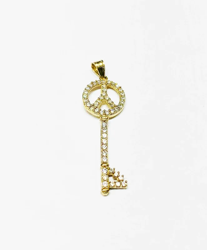 Leather - corded pendants with wooden beads for a bohemian style​ Key to peace CZ Pendant (14K).
