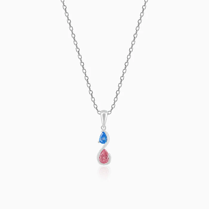 Locket Pendant Necklaces with Personalized EngravingsSilver Blue and Pink Stone Pendant with Link Chain