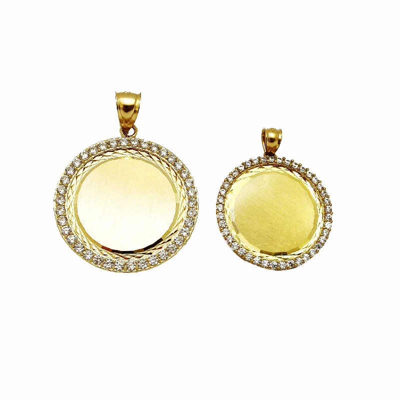 Pendant with a double - sided design for two looks in one​ Memorial Picture Medallion Diamond Cut CZ Pendant (14K)