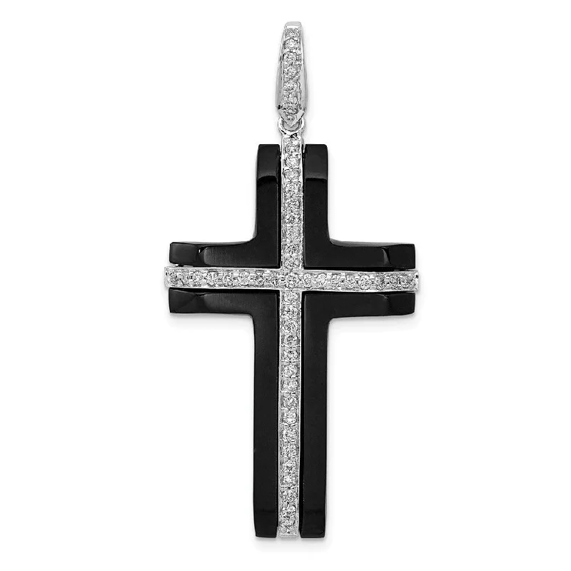 Gemstone - Encrusted Pendants with a Sparkling Centerpiece14k White Gold 1/4 Ctw Diamond & Onyx Cross Pendant, 20 x 40mm Gemstone - Encrusted Pendants with a Sparkling Centerpiece14k White Gold 1/4 Ctw Diamond & Onyx Cross Pendant, 20 x 40mm