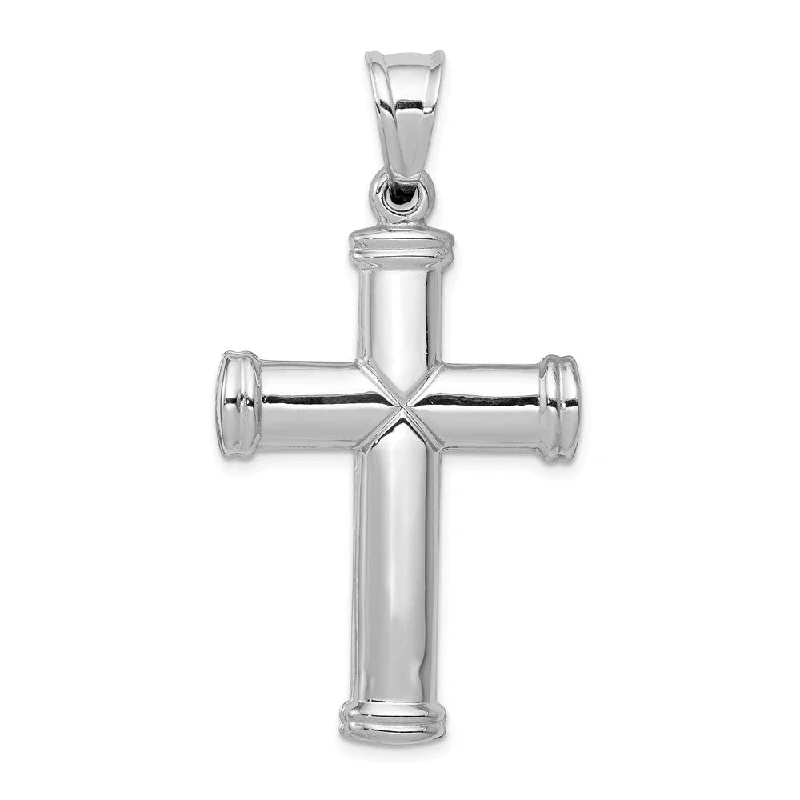 Gemstone - Encrusted Pendants with a Sparkling CenterpieceMen's 14k White Gold Hollow 3D Polished Cross Pendant Gemstone - Encrusted Pendants with a Sparkling CenterpieceMen's 14k White Gold Hollow 3D Polished Cross Pendant