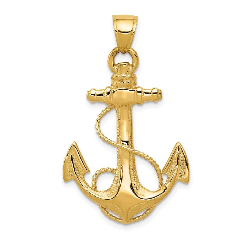 Religious Pendants with Cross or Star of David DesignsMens 14k Yellow Gold Large Textured & Polished Anchor Pendant, 25x40mm Religious Pendants with Cross or Star of David DesignsMens 14k Yellow Gold Large Textured & Polished Anchor Pendant, 25x40mm