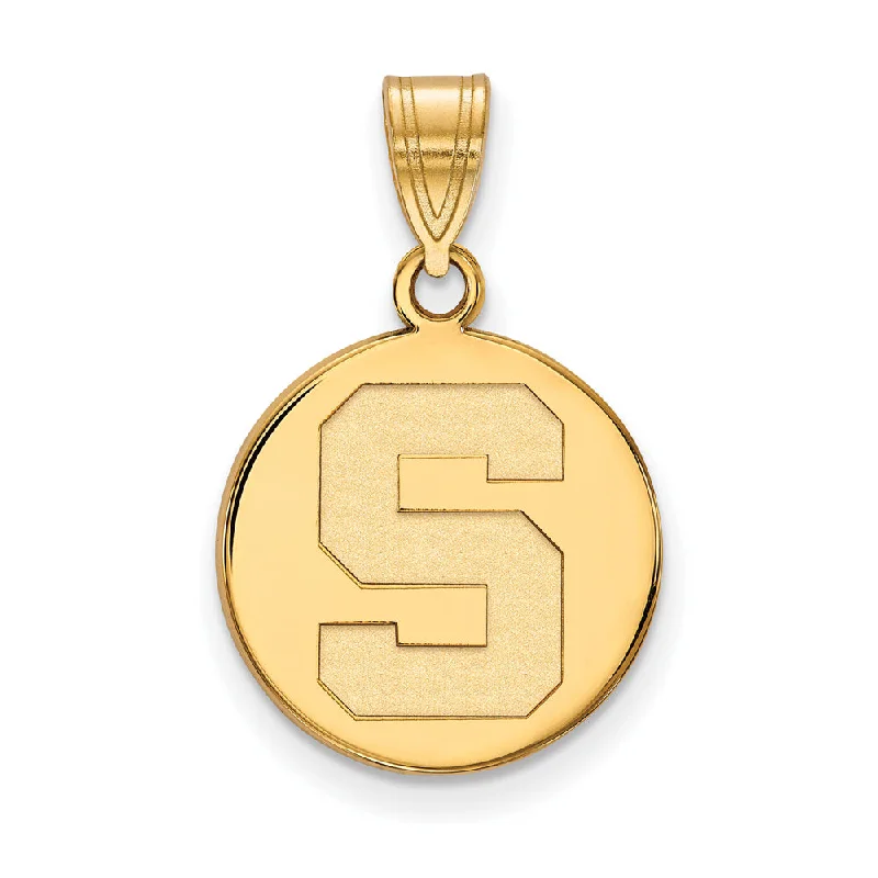 Pendants with a QR code that links to a special message or memory​ 14k Gold Plated Silver Michigan State Medium Initial S Disc Pendant