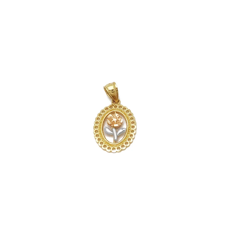 Flower - shaped pendants, including roses, lilies, and daisies​ Oval Framed Rose and Vines Pendant (14K)