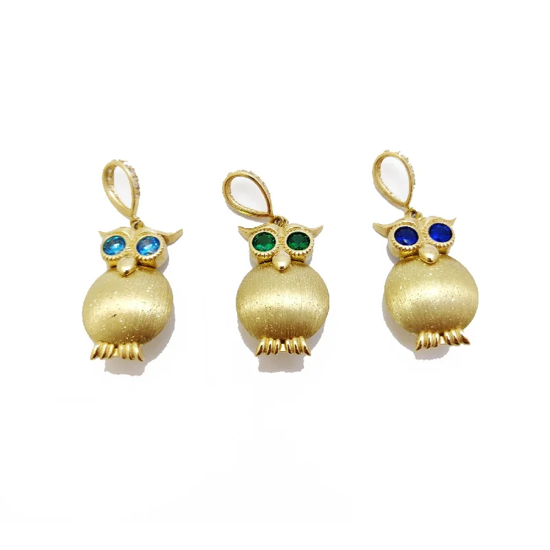 Pendant with a fringe for added texture and movement​ Owl 3D with Birthstone Chart CZ Pendant (14K).