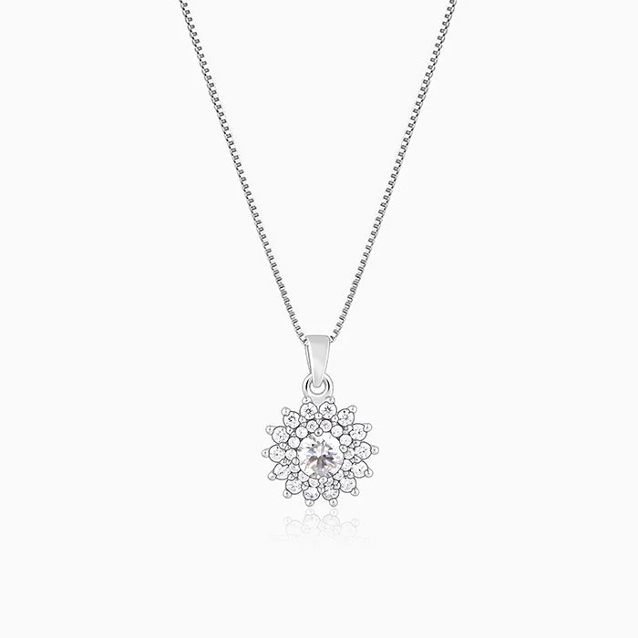 Crystal - Embellished Pendant Necklaces for a Glamorous LookSilver Celestial Floral Pendant With Box Chain