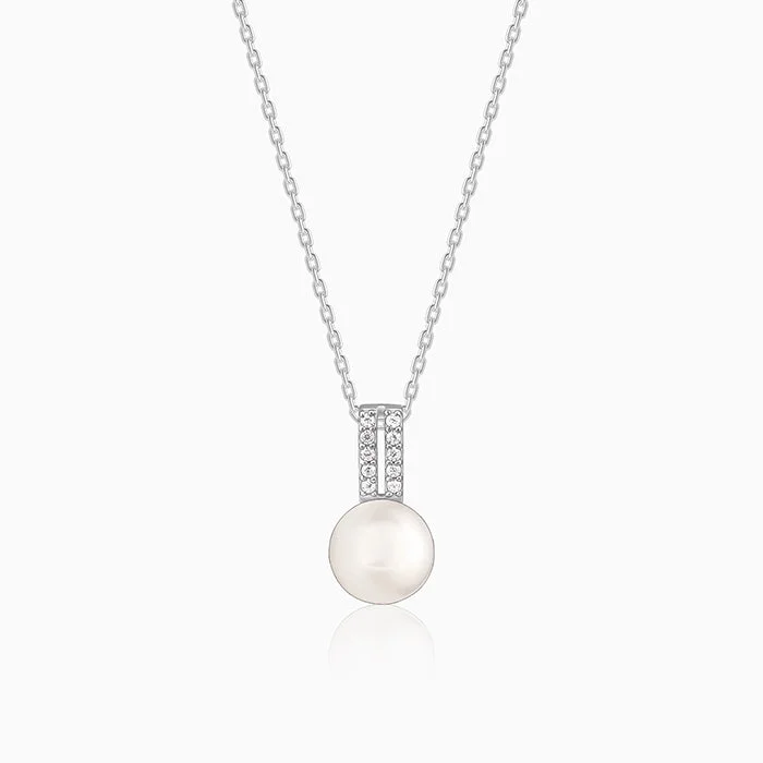 Heart - Shaped Pendant Necklaces with Birthstone InlaysSilver Fall Pearl Pendant With Link Chain
