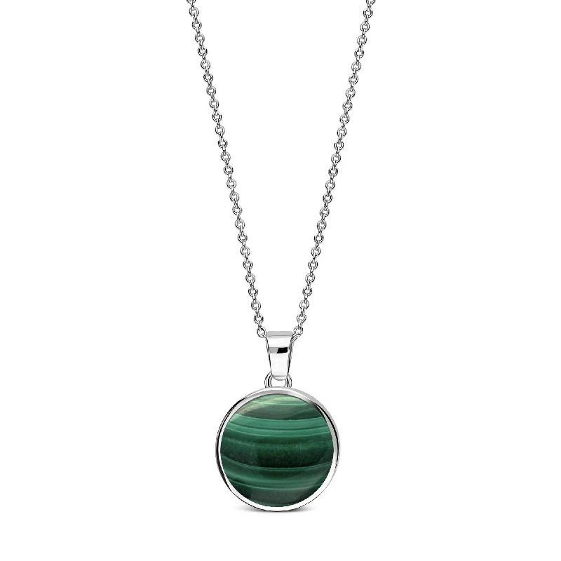 Heart - Shaped Pendant Necklaces with Birthstone InlaysSterling Silver Whitby Jet & Malachite Round Double Sided Pendant