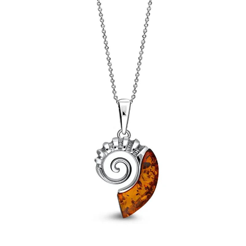 Crystal - Embellished Pendant Necklaces for a Glamorous LookSterling Silver Amber Ammonite Pendant