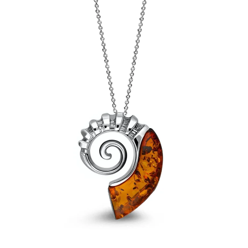 Crystal - Embellished Pendant Necklaces for a Glamorous LookSterling Silver Amber Large Ammonite Pendant