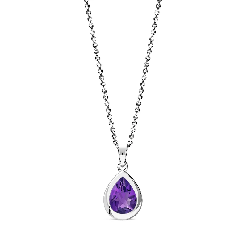 Locket Pendant Necklaces with Personalized EngravingsSterling Silver Amethyst Framed Teardrop Pendant