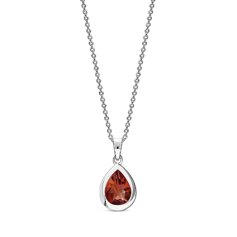 Nature - Inspired Pendant Necklaces with Leaf or Flower DesignsSterling Silver Garnet Framed Teardrop Pendant