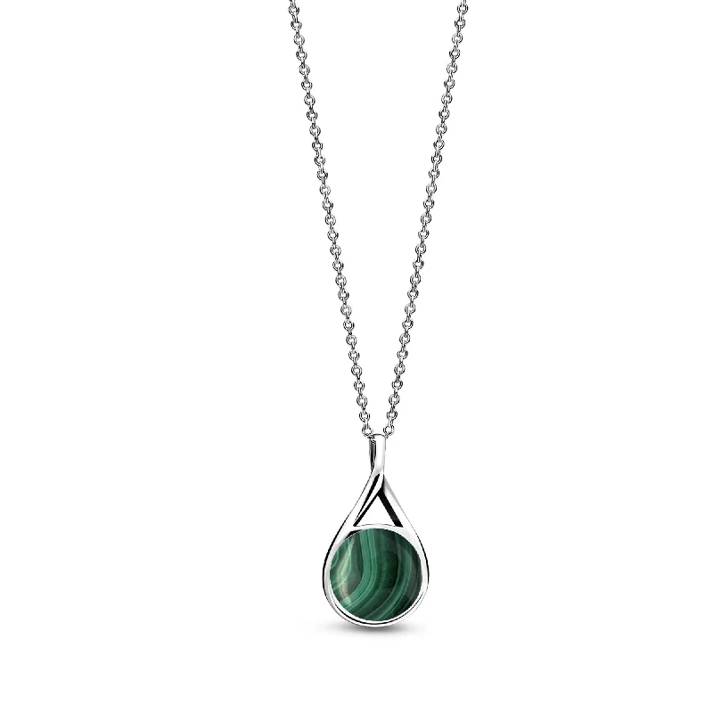 Heart - Shaped Pendant Necklaces with Birthstone InlaysSterling Silver Whitby Jet & Malachite Double Sided Twist Pendant