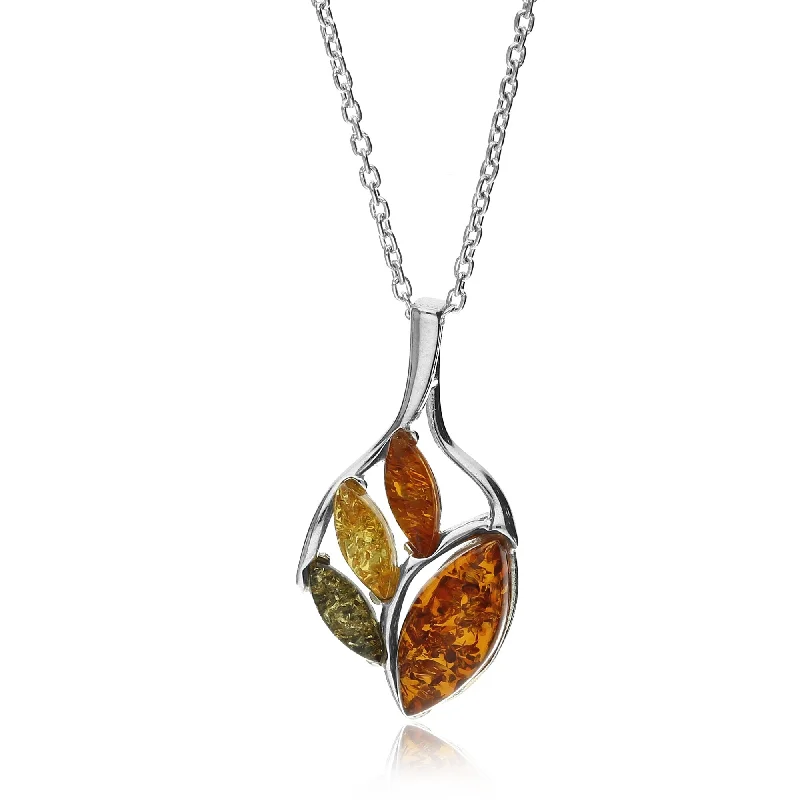 Heart - Shaped Pendant Necklaces with Birthstone InlaysSterling Silver Mixed Amber Small Leaf Pendant
