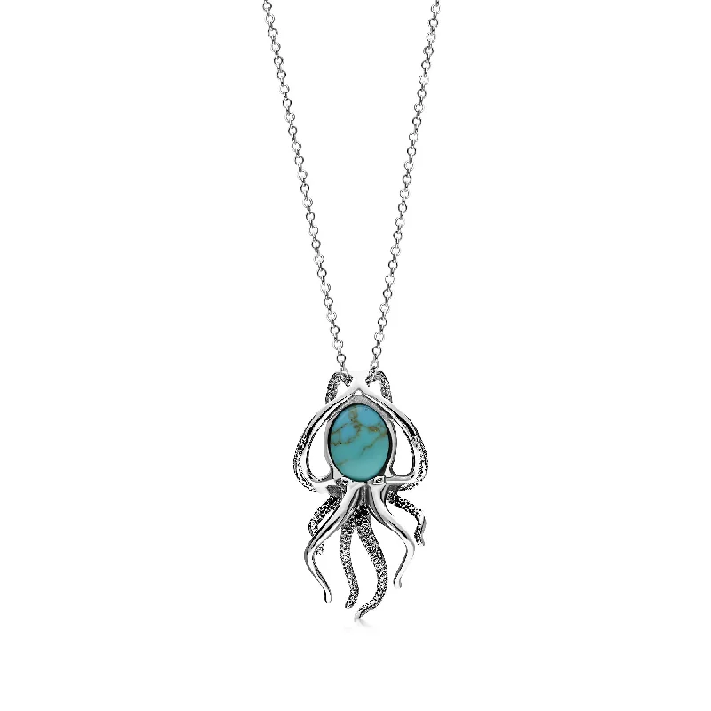Crystal - Embellished Pendant Necklaces for a Glamorous LookSterling Silver Turquoise Oxidised Octopus Pendant
