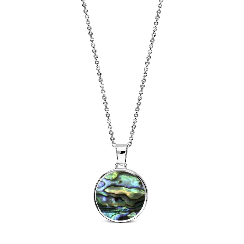 Zodiac Sign Pendant Necklaces for Astrology EnthusiastsSterling Silver Whitby Jet & Abalone Round Double Sided Pendant