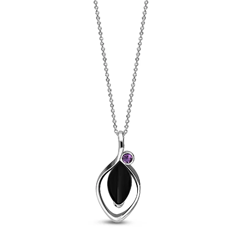 Crystal - Embellished Pendant Necklaces for a Glamorous LookSterling Silver Whitby Jet & Amethyst Designer Marquise Pendant